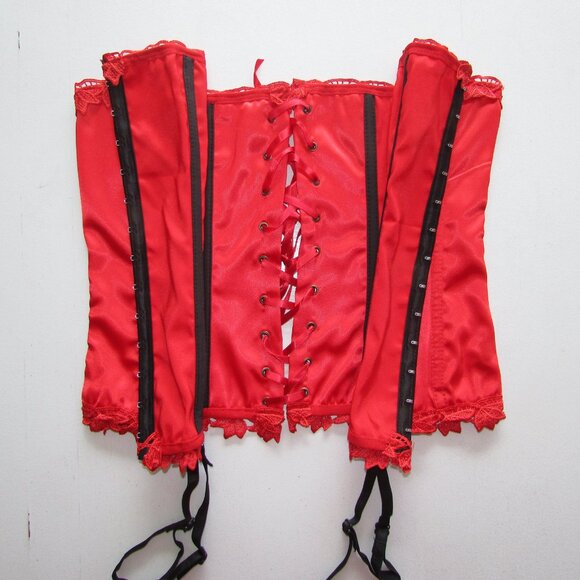 Red Satin Lace Trimmed Corset Set - NEW - Picture 7 of 7